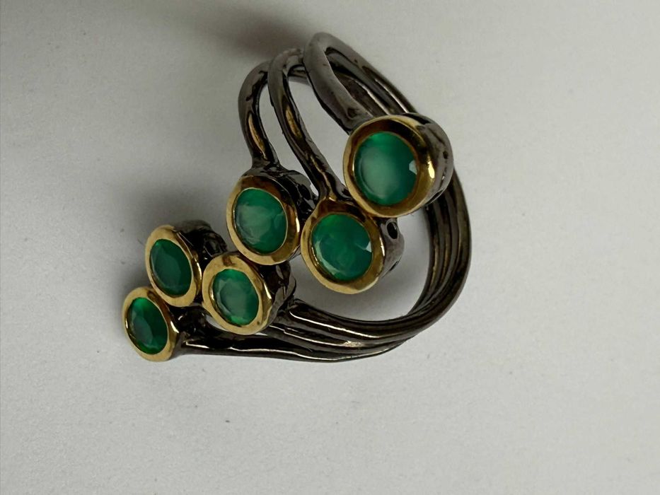 Inel Statement argint 925 - Onix verde si Rodiu negru