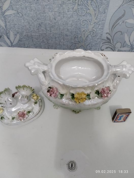 Ваза фарфор ва сапол 2 та котта ва кичик чиройли антиквар