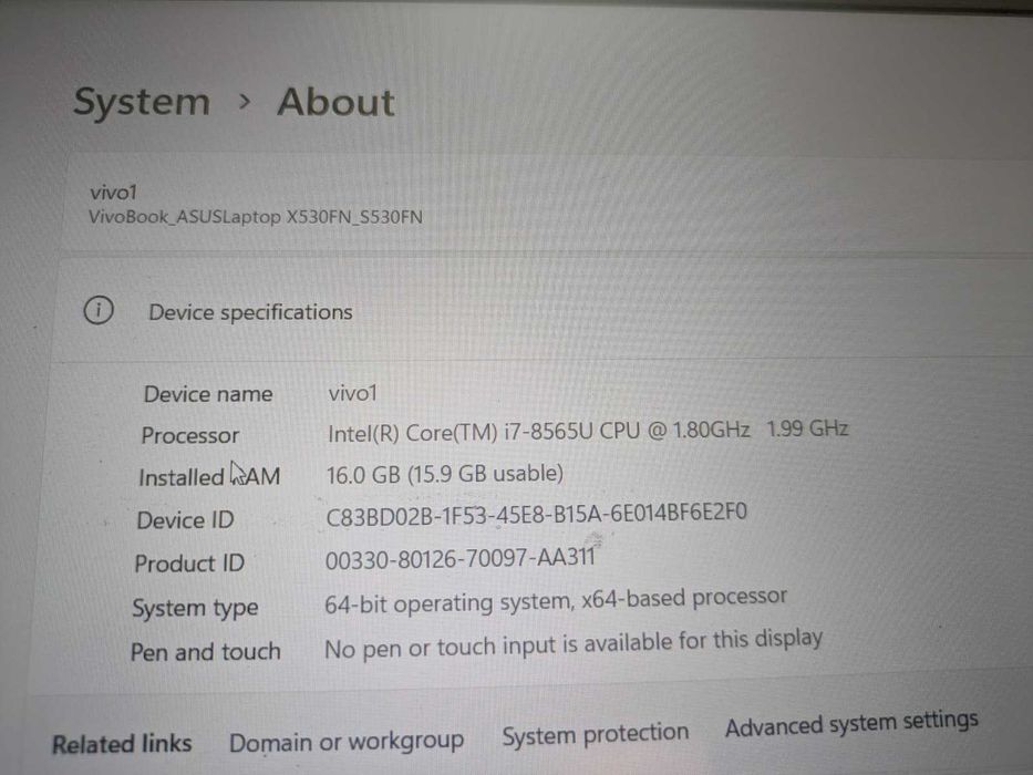 ASUS VivoBook S15 S530FN   i7-8565U, tastatura nefunctionala