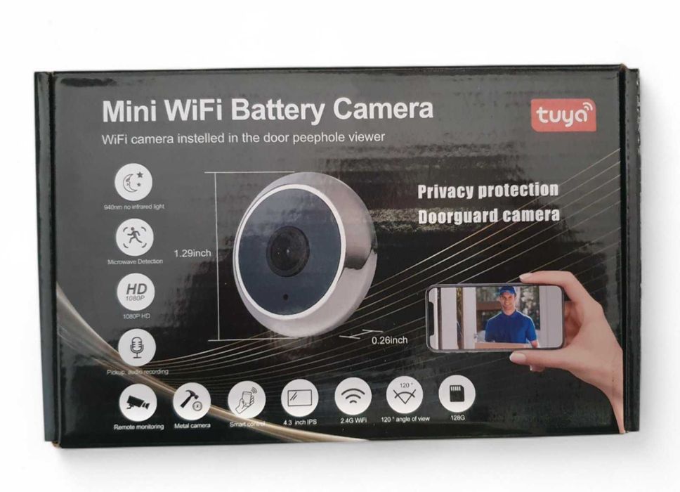 WiFi видео шпионка за врата с вътрешен дисплей, нощно виждане Tuya