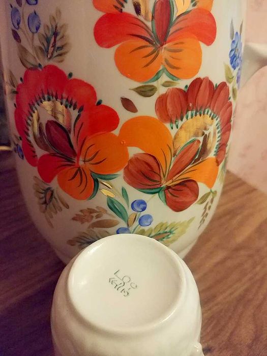 Новый большой кувшин с крышкой и 6 бокалов Барановка. Ручная роспись