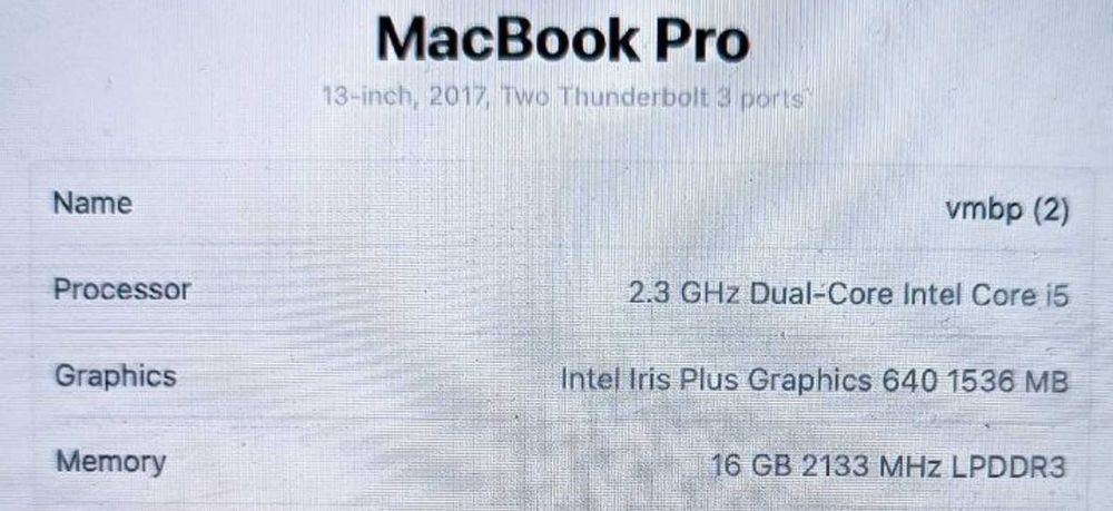 MacBook Pro 13-inch, 2017, i5/16/512