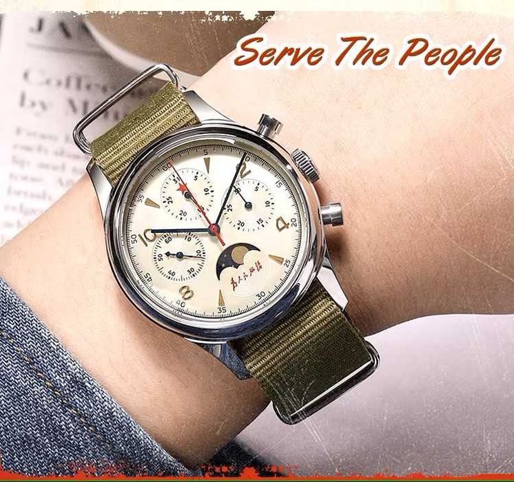 Ceas 40mm Safir Cronograf Pilot 1963 Seagull Moonphase ST1908 Calendar