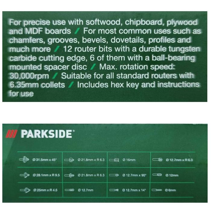 2x Set de 12 freze Parkside pentru oberfreza frezare