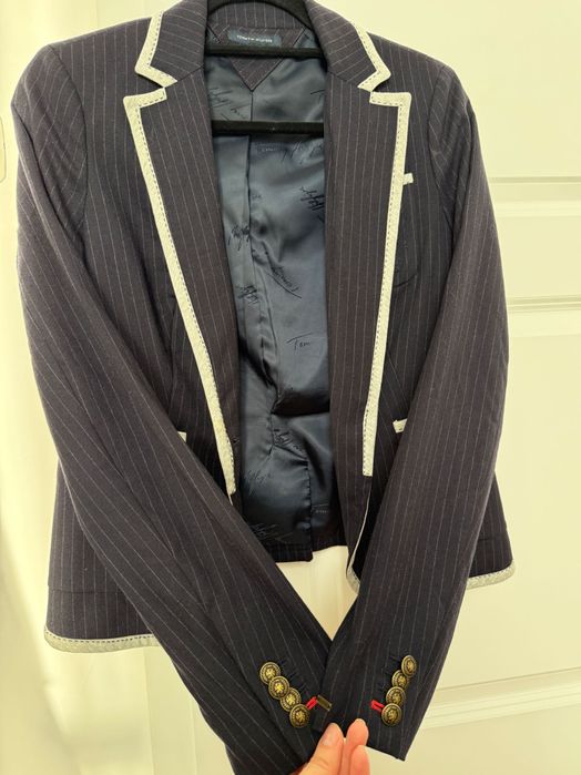 Sacou Tommy Hilfiger dama albastru inchis cu dungi,marime 6 S original