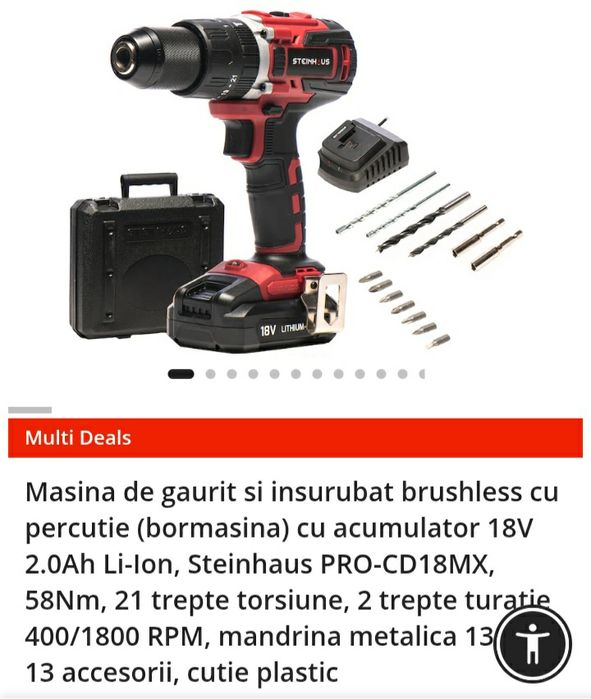 Bormasina brushless cu percuție 18v Li-Ion