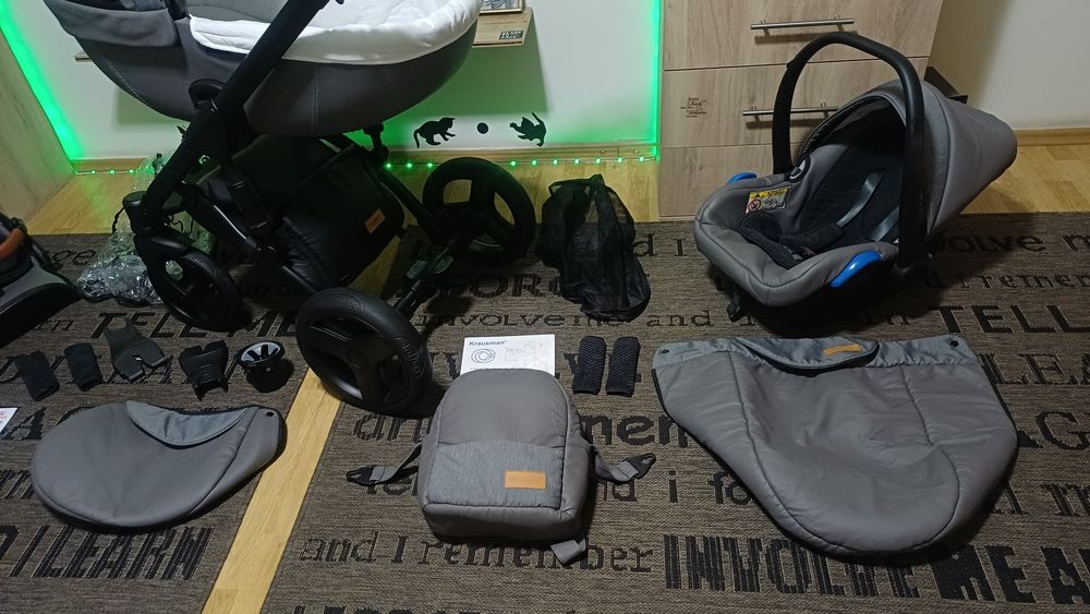 Cărucior/căruț copii 3 în 1 sport+landou+scaun auto.Krausman Nexxo Lux