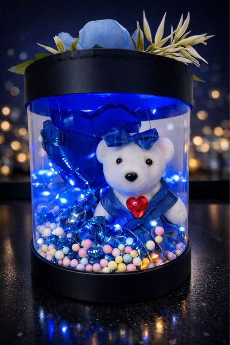 Медвежонок с конфетами в световой коробке