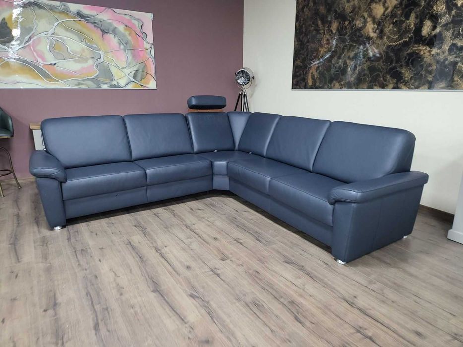 Син кожен ъглов диван Vercelli Belvita