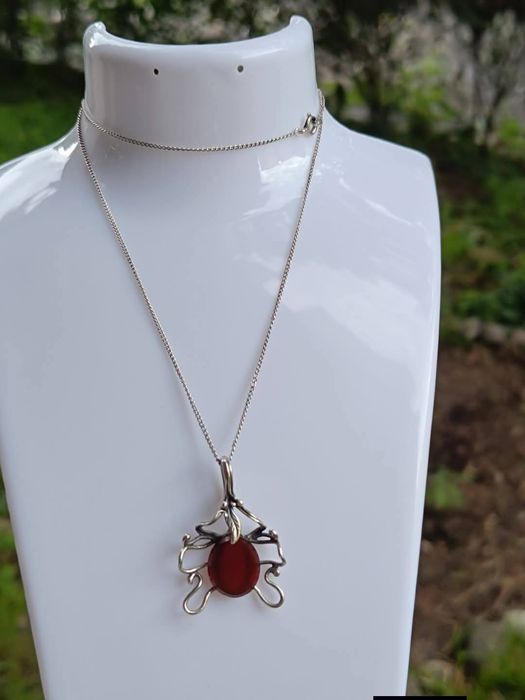 Vechi lant argint 835 cu pandantiv piatra carnelian argint 875, copii