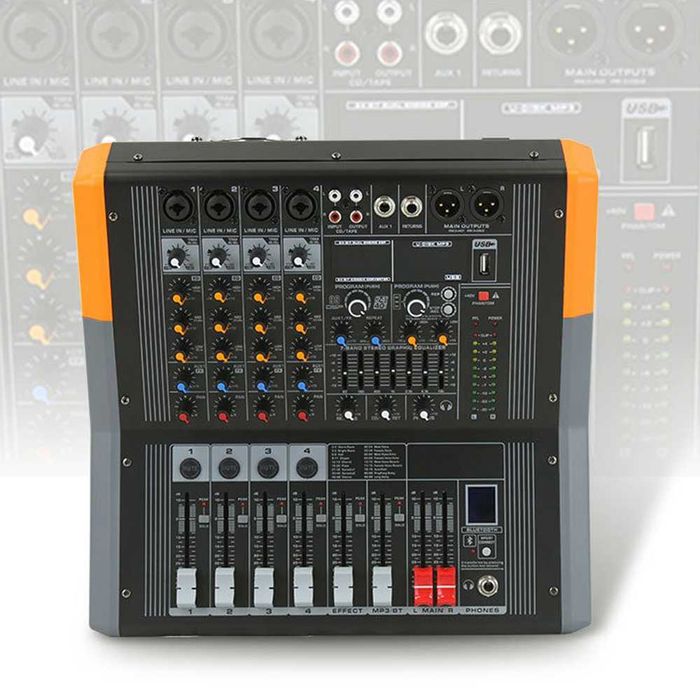 Mixer audio activ 2 x 450W 4 canale 99 Efecte digital DSP Amplificat Stereo canal Bluetooth USB