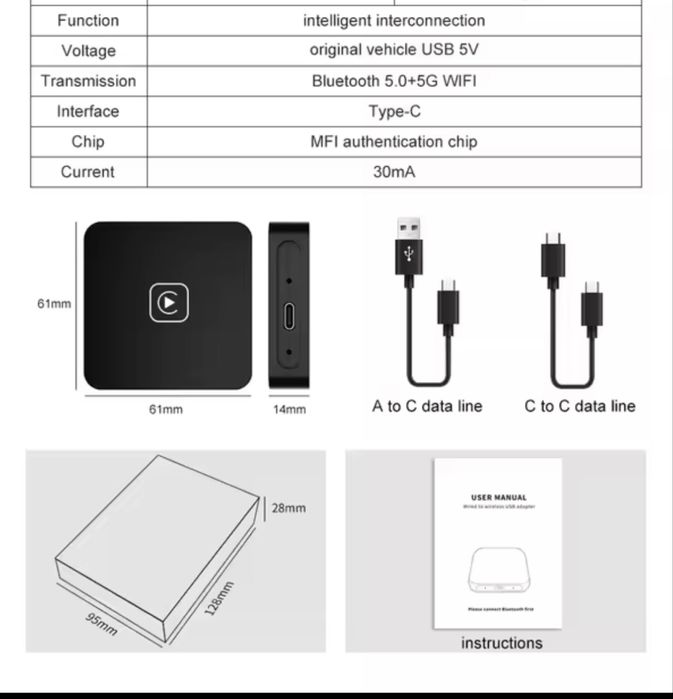 iPhone Carplay Wireless Adaptor fara fir pentru masina Mini Receiver auto Apple Waze Google Maps