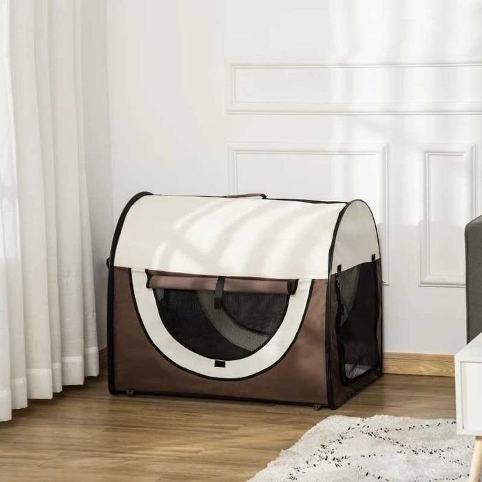 Сгъваема кучешка чанта Caerus Capital, Размер XL, Кремава с кафяво