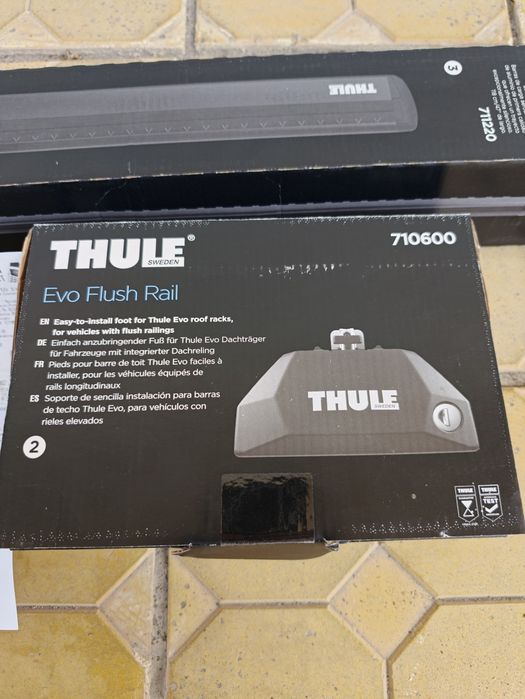 Продавам пълен комплект напречни греди Thule  Wingbar Evo 711220 + захвати и монтажен кит