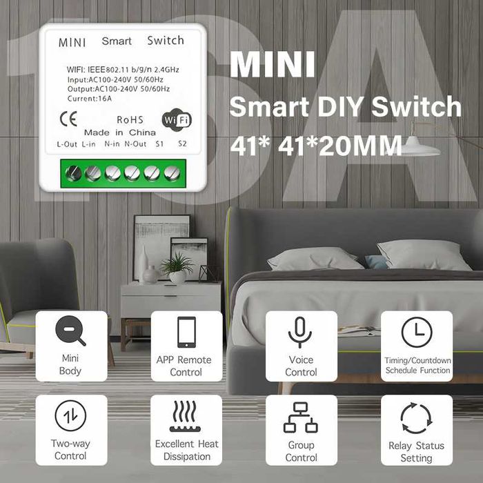 Mini comutator  smart Wifi DIY 16A acceptă control în 2 căi