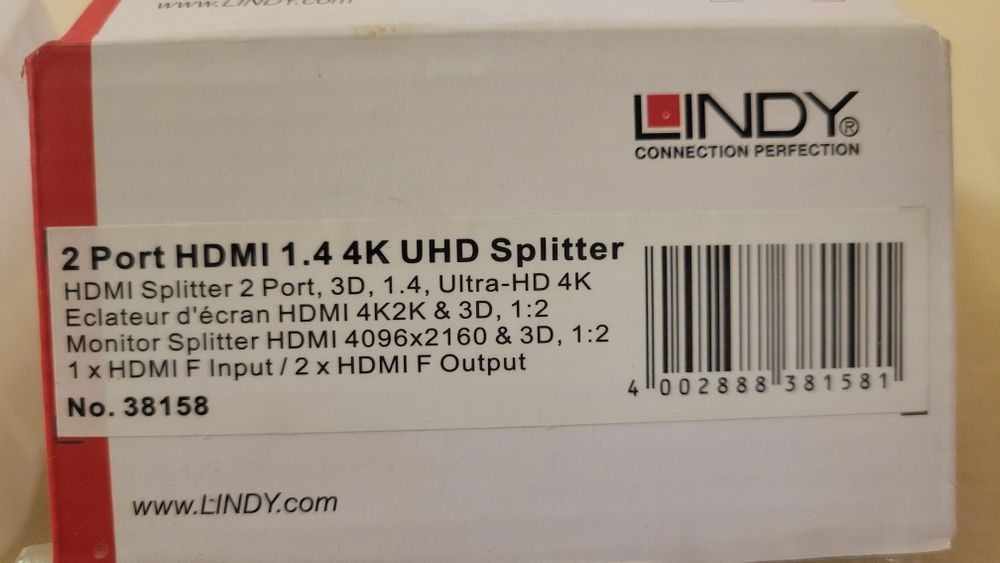 Lindy 2 Port HDMI 4K UHD Splitter