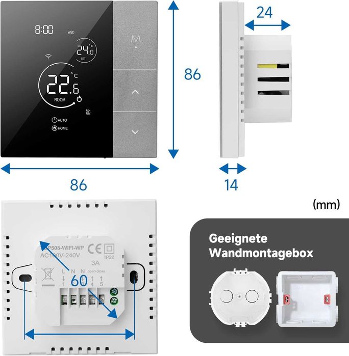 Termostat inteligent WiFi Beok TGP508WIFI-WP/B,centrala termică pe gaz,incalzire pardoseala apa Smart Life Google Home,Alexa,max. 3A