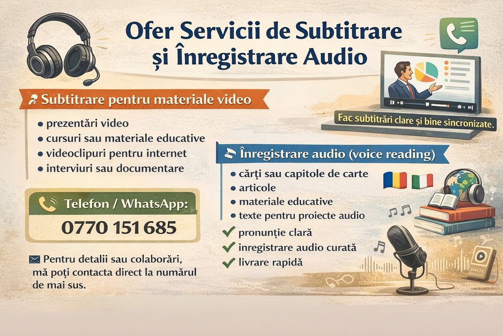 servicii de subtitrare și înregistrare audio Instagram,you tube  ecc.