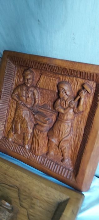 Sculptura veche  lemn cal fierar antichități