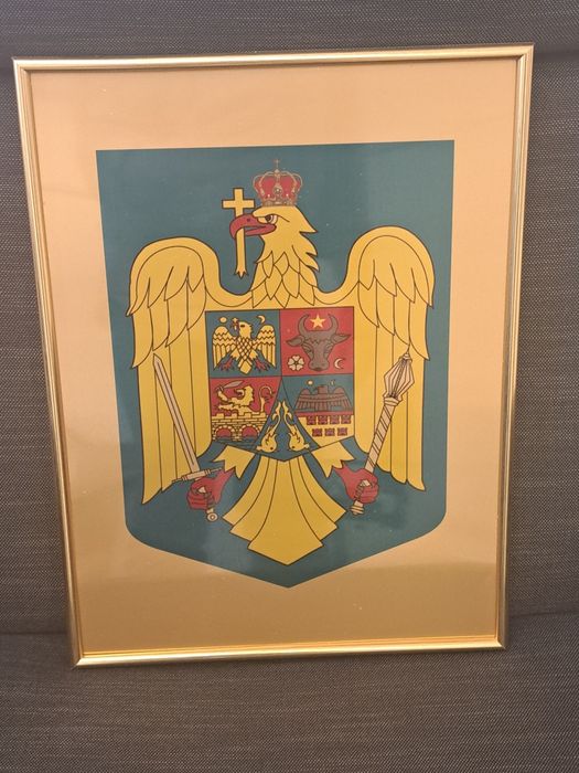 Stema Romaniei impreuna cu steagurile UE, ROU si NATO, 450 lei