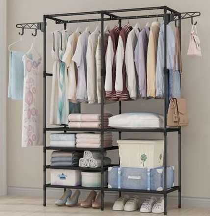 Стилна Двойна етажерка за дрехи тип органайзер открит гардероб