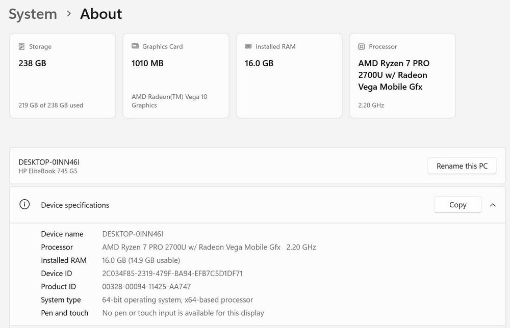 Лаптоп HP Elitebook 745 G5