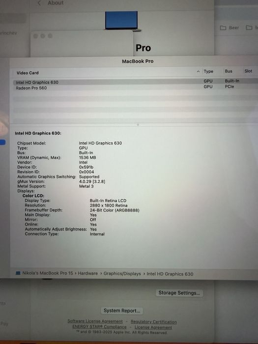 Продавам Apple MacBook Pro (15-inch, 2017) A1707 Touch Bar