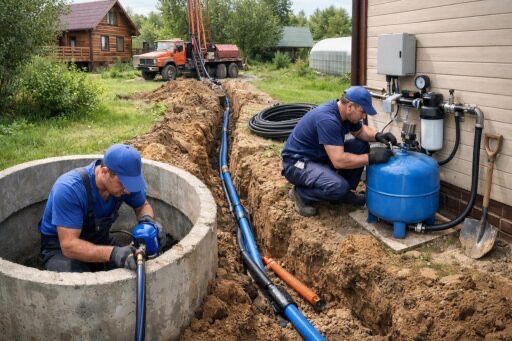 Услуги монтаж наружные сети водопровод канализация септик под ключ