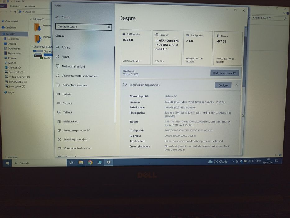 Dell Vostro i7-7500U, 16GB RAM Dual Channel GPU dedicat 2 gb