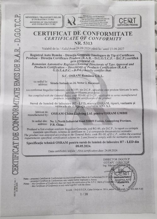 Set 2 becuri Osram H7-led 24V 16W pentru camioane