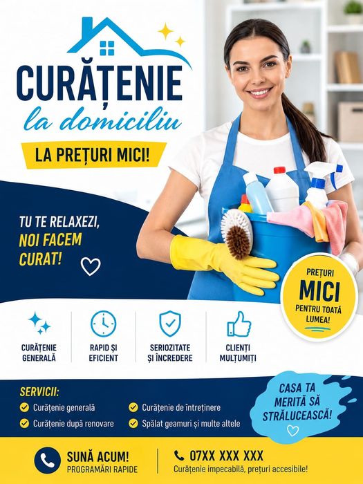 Ofer servicii de curățenie la domiciliu clientului