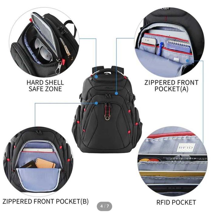 KROSER XL Раница за лаптоп 17.3” | USB + RFID | Водоотблъскваща | Бизнес/Пътуване