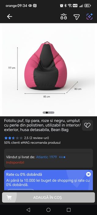 Vând fotoliu puf nou