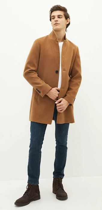 Palton slim 44 XL Jack & Jones NOU lana moale premium camel