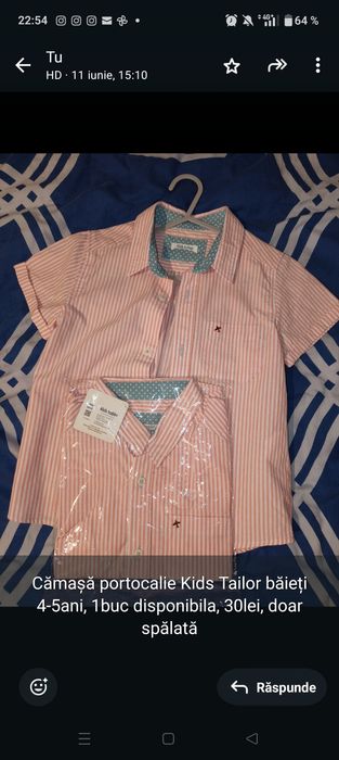 Cămașă eleganta portocaliu cu alb 5ani