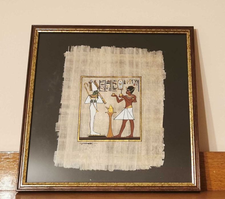 Picturi egiptene pe papyrus, realizate manual, semnate