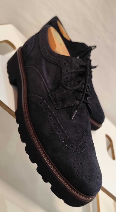 Pantofi derby 40.5 41 brogue GABOR piele naturala moale albastru