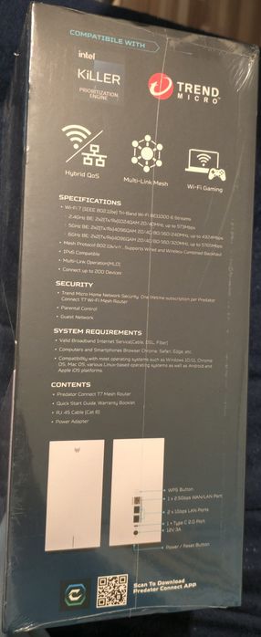 Router  Acer predator T7, WI-FI 7, Tri-band, 6 GHz, 5GHz, 2,4GHz

2.4