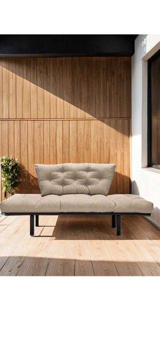 Canapeaua Sunny extensibila,culoare:bej,material cadru:metal,negru