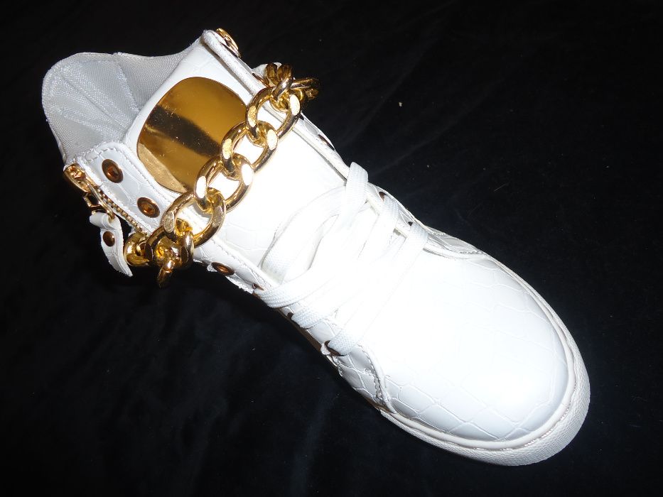 Sneakers albi dama botine albe piele eco ghete lanturi aurii