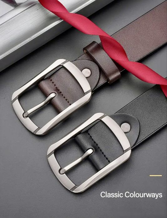 Мъжки кожени колани с двойна и квадратна катарама /Черна естест. кожа!