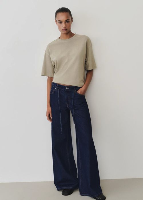 MANGO Дамски дънки с широк крачол цвят индиго