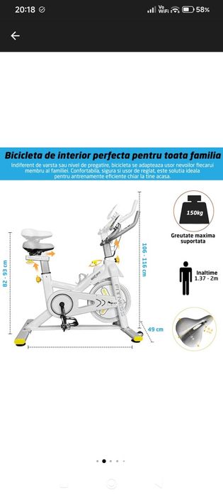 Bicicleta Spinning Magnetica Fitness GO4FIT®, Model GF200, Volanta 10kg