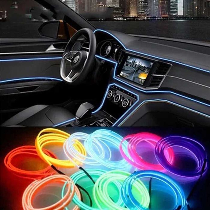 Banda LED Neon fir lumini ambientale auto Multicolor 7 Culori  USB