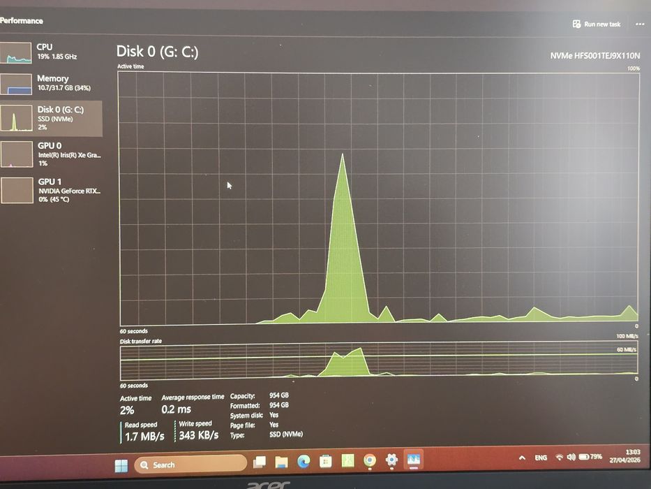 Acer TravelMate P416 – Performanță Premium | i7 Gen 13 | 32GB RAM | RTX 2050 | Baterie 95%
