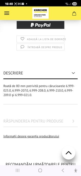 Vand 4 roți KARTCHER de 80 mm