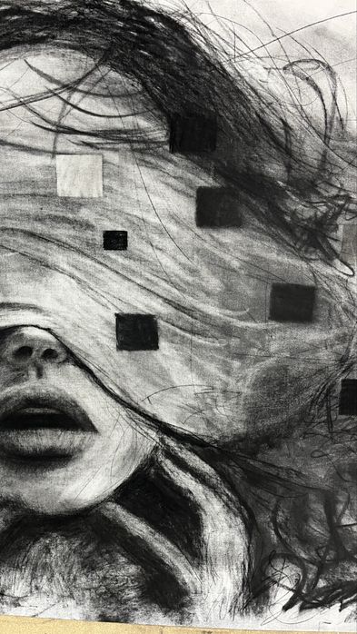 Desen original în cărbune pe pânză – Lucrare unicat, artă contemporană