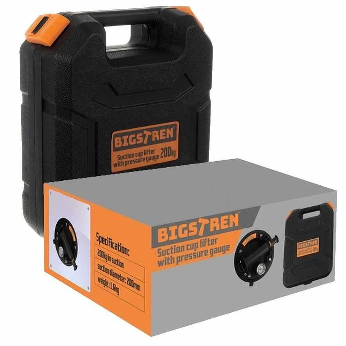 Вакуум вендуза с манометър и помпа, BIGSTREN, 200 мм, до 200 кг