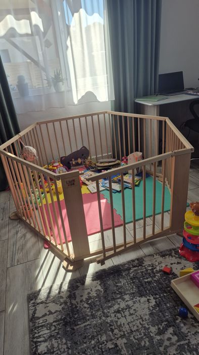 Tarc hexagonal din lemn pliabil pt bebelusi