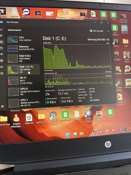 Hp pavillion 15 laptop gaming 16gb RAM i7 11 generatie rtx 2060ti 6gb si 2 tb stocare (ssd+hdd)